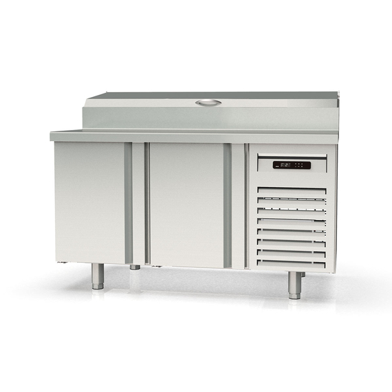 Vaiotec Topline Gastro-Belegstation, 2-fach mit Türen, Edelstahlaufsatz, GN 1/4, 1495 × 600 mm