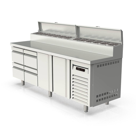 Vaiotec Topline Gastro-Belegstation, 4-fach mit Türen, Edelstahlaufsatz, GN 1/4, 2245 × 700 mm, Bild 2