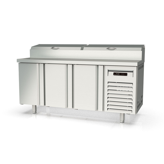 Vaiotec Topline Gastro-Belegstation, 3-fach mit Türen, Edelstahlaufsatz, GN 1/6, 1795 × 700 mm