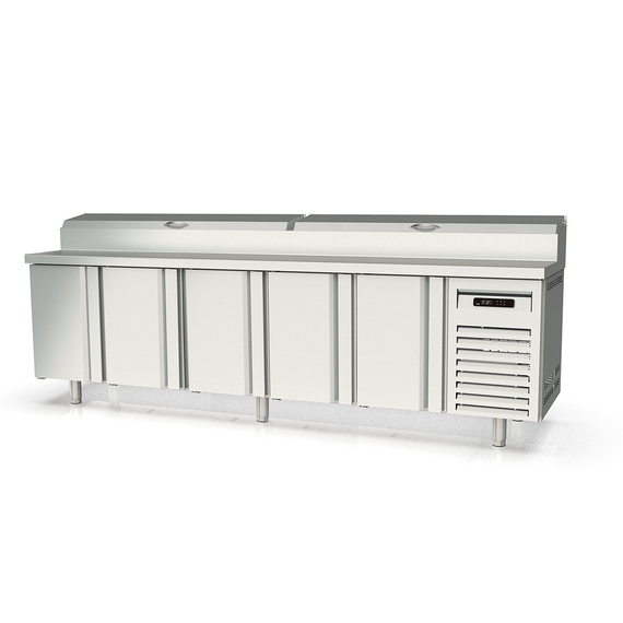 Vaiotec Topline Gastro-Belegstation, 5-fach mit Türen, Edelstahlaufsatz, GN 1/6, 2695 × 700 mm