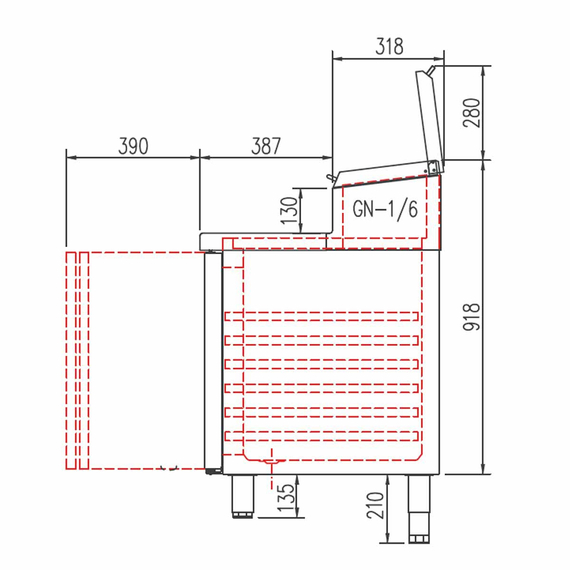 Vaiotec Topline Gastro-Belegstation, 5-fach mit Türen, Edelstahlaufsatz, GN 1/6, 2695 × 700 mm, Bild 2