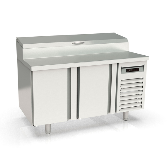 Vaiotec Topline Gastro-Belegstation, 2-fach mit Türen, EN 60x40, Edelstahlaufsatz, GN 1/3, 1495 × 800 mm