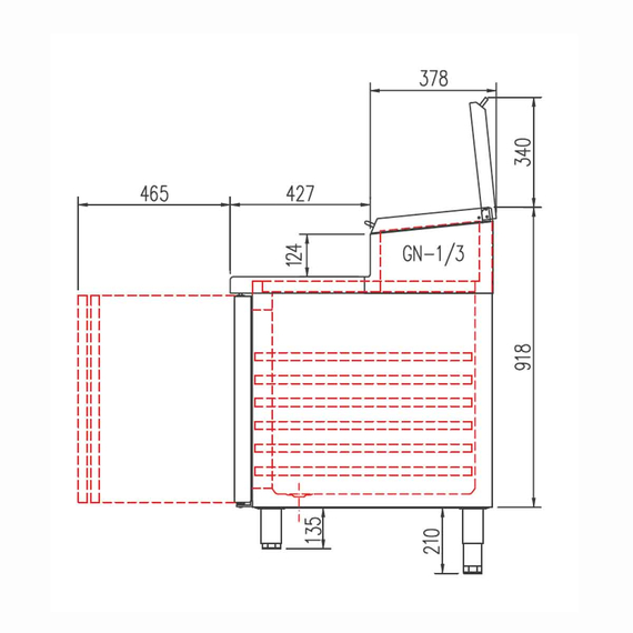 Vaiotec Topline Gastro-Belegstation, 4-fach mit Türen, EN 60x40, Edelstahlaufsatz, GN 1/3, 2545 × 800 mm, Bild 2
