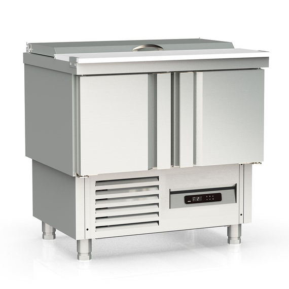 Vaiotec Topline Gastro-Saladette, 2-fach mit Türen, Edelstahldeckel, GN 1/6, 925 × 700 mm