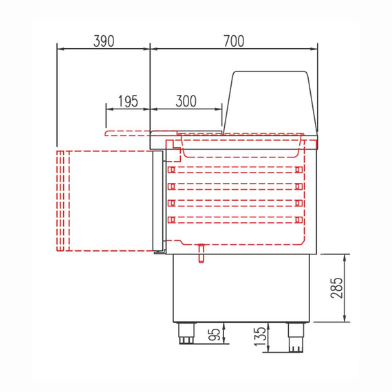 Vaiotec Topline Gastro-Saladette, 2-fach mit Türen, Glasaufsatz gerade, GN 1/6, 925 × 700 mm, Bild 3