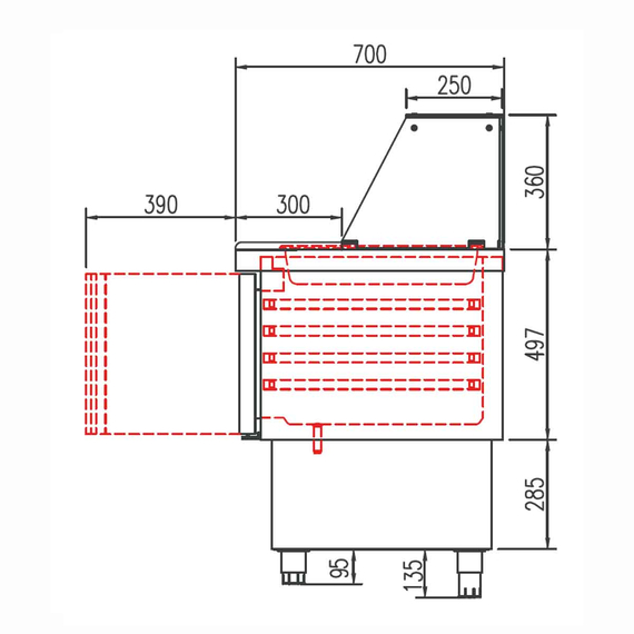 Vaiotec Topline Gastro-Saladette, 5-fach mit Türen, Glasaufsatz schräg, GN 1/6 & 1/9, 2275 × 700 mm, Bild 3
