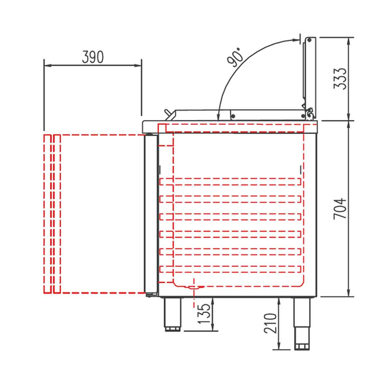 Vaiotec Topline Gastro-Saladette, 3-fach mit Türen, Edelstahldeckel, GN 1/6, 1795 × 700 mm, Bild 5