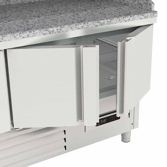 Vaiotec Topline Gastro-Pizzatisch, 3-fach mit Türen, Granitplatte grau, inkl. Gastro-Kühlaufsatz, GN 1/4, 1370 × 700 mm, Bild 3