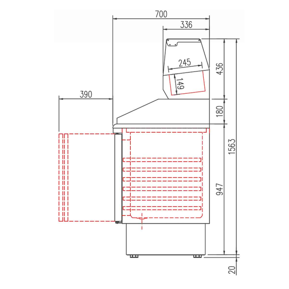 Vaiotec Topline Gastro-Pizzatisch, 3-fach mit Türen, Extravolumen, Granitplatte grau, inkl. Gastro-Kühlaufsatz, GN 1/4, 1370 × 700 mm, Bild 2