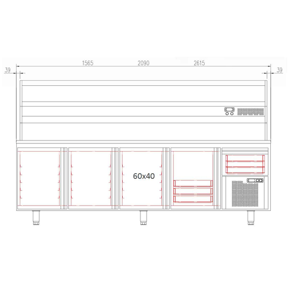 Vaiotec Topline Gastro-Pizzatisch, 2-fach mit Türen, EN 60x40, Schublade, Granitplatte grau, inkl. Gastro-Kühlaufsatz, GN 1/4, 1565 × 800 mm, Bild 4