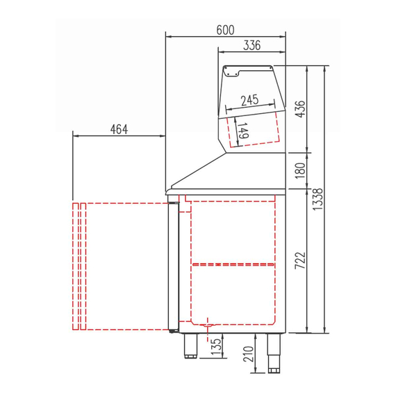 Vaiotec Topline Gastro-Pizzatisch, 4-fach mit Türen, Granitplatte grau, inkl. Gastro-Kühlaufsatz, GN 1/4, 2545 × 600 mm, Bild 3