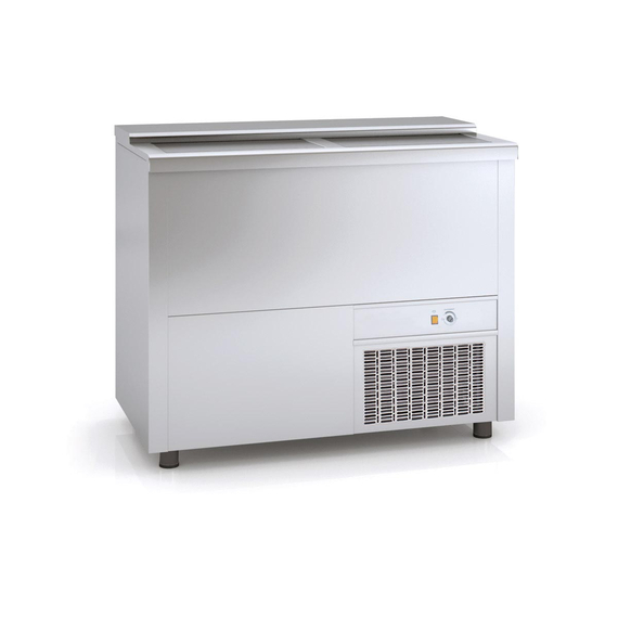 Vaiotec Topline Gastro-Getränkekühltruhe mit 2 Edelstahlschiebedeckeln, 270 Liter, 1010 × 550 mm