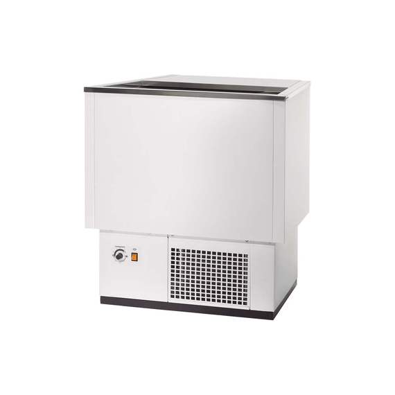 Vaiotec Topline Gastro-Getränkekühltruhe Weiß mit Edelstahlschiebedeckel, 129 Liter, 705 × 545 mm