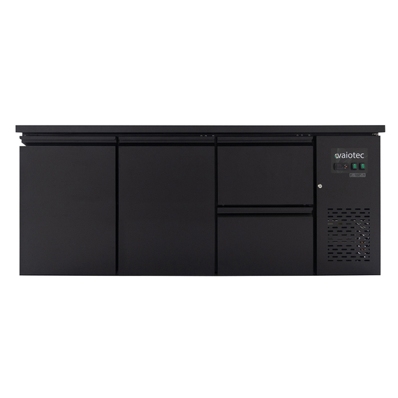 Vaiotec Gastro-Barkühltisch schwarz, 2 Türen & 2 Schubladen – 425 l, 2005 × 520 mm