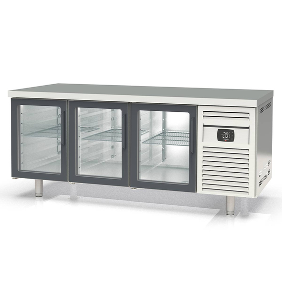 Vaiotec Topline Bäckerei Gastro-Tiefkühltisch, 3-fach EN 60x40 mit 3 Glastüren, 2020 × 800 mm