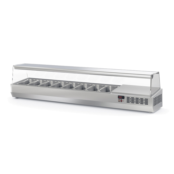 Vaiotec Topline Gastro-Kühlaufsatz mit Glasabdeckung 8xGN1/4, 1795 × 336 mm