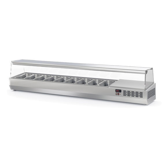 Vaiotec Topline Gastro-Kühlaufsatz mit Glasabdeckung 9xGN1/4, 2020 × 336 mm