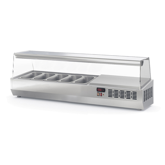 Vaiotec Topline Gastro-Kühlaufsatz mit Glasabdeckung 5xGN1/3, 1495 × 396 mm