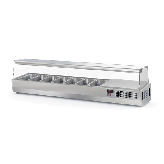 Vaiotec Topline Gastro-Kühlaufsatz mit Glasabdeckung 7xGN1/3, 1795 × 396 mm