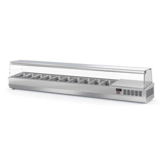 Vaiotec Topline Gastro-Kühlaufsatz mit Glasabdeckung 10xGN1/3, 2245 × 396 mm