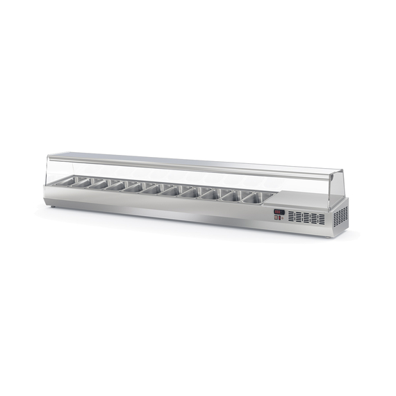 Vaiotec Topline Gastro-Kühlaufsatz mit Glasabdeckung 11xGN1/3, 2545 × 396 mm