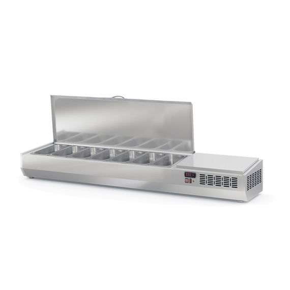 Vaiotec Topline Gastro-Kühlaufsatz mit Edelstahldeckel 7xGN1/3, 1795 × 396 mm