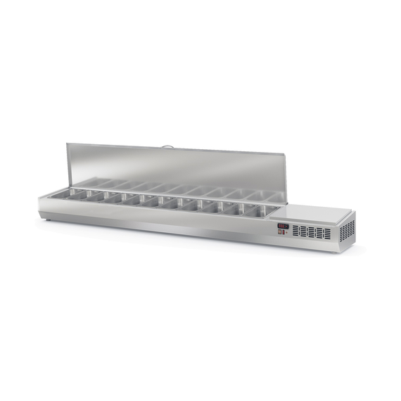 Vaiotec Topline Gastro-Kühlaufsatz mit Edelstahldeckel 11xGN1/3, 2545 × 396 mm