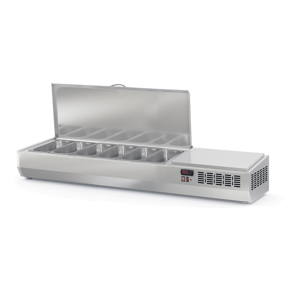 Vaiotec Topline Gastro-Kühlaufsatz mit Edelstahldeckel 6xGN1/4, 1495 × 336 mm