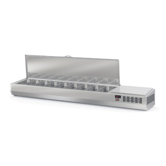 Vaiotec Topline Gastro-Kühlaufsatz mit Edelstahldeckel 9xGN1/4, 2020 × 336 mm