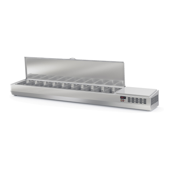 Vaiotec Topline Gastro-Kühlaufsatz mit Edelstahldeckel 10xGN1/4, 2245 × 336 mm
