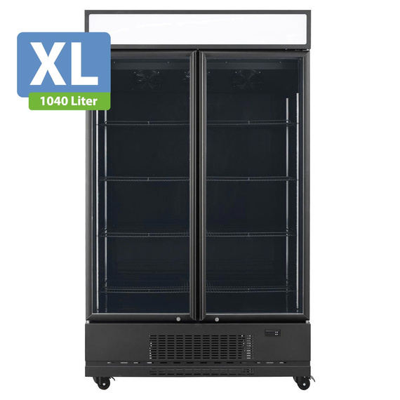 Vaiotec Topline Gastro-Getränkekühlschrank 2 Türen, 1040 Liter XL, mit Leuchtaufsatz schwarz, 1280 × 742 mm