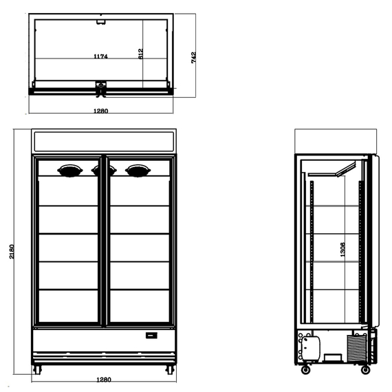Vaiotec Topline Gastro-Getränkekühlschrank 2 Türen, 1040 Liter XL, mit Leuchtaufsatz schwarz, 1280 × 742 mm, Bild 11