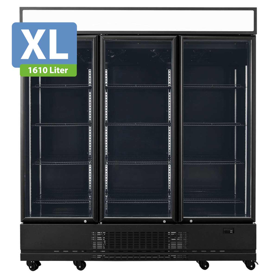 Vaiotec Topline Gastro-Getränkekühlschrank 3 Türen, 1610 Liter XL, mit Leuchtaufsatz schwarz, 1919 × 742 mm