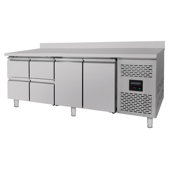 Vaiotec Gastro-Kühltisch, 2 Türen & 4 Schubladen inkl. Aufkantung – Monoblock, 2230 × 700 mm, Bild 2