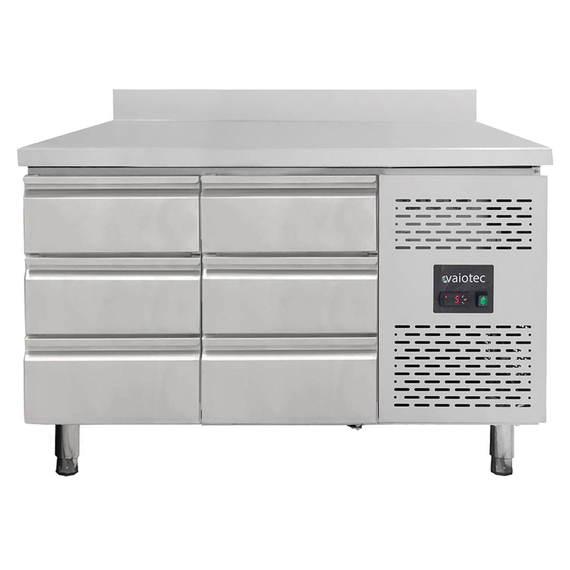 Vaiotec Gastro-Kühltisch, 6 Schubladen inkl. Aufkantung – Monoblock, 1360 × 700 mm