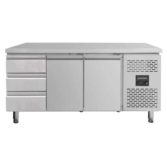Vaiotec Gastro-Kühltisch, 2 Türen & 3 Schubladen links – Monoblock, 1795 × 700 mm