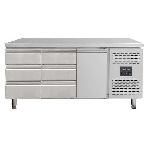 Vaiotec Gastro-Kühltisch, 1 Tür & 6 Schubladen links/mitte – Monoblock, 1795 × 700 mm