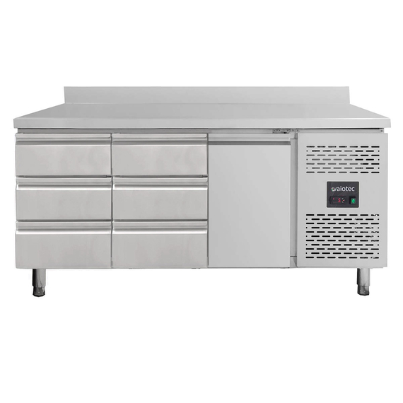 Vaiotec Gastro-Kühltisch, 1 Tür & 6 Schubladen links/mitte inkl. Aufkantung – Monoblock, 1795 × 700 mm