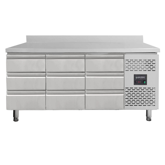 Vaiotec Gastro-Kühltisch, 9 Schubladen inkl. Aufkantung – Monoblock, 1795 × 700 mm