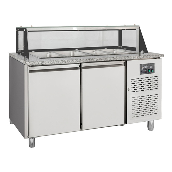 Vaiotec Salattheke, 2-fach mit Türen, Glasaufbau, für 4x GN 1/1 grau, 1500 × 800 mm