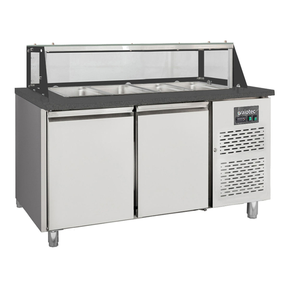 Vaiotec Salattheke, 2-fach mit Türen, Glasaufbau, für 4x GN 1/1 schwarz, 1500 × 800 mm