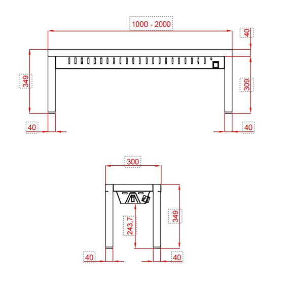 Vaiotec Topline Gastro-Wärmebrücke, 1 Etage, 1300 × 300 mm, Bild 2