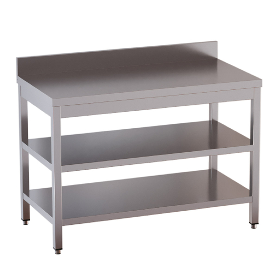 Vaiotec Topline Gastro-Arbeitstisch, Grundboden, Zwischenboden und Aufkantung, 700 × 600 mm