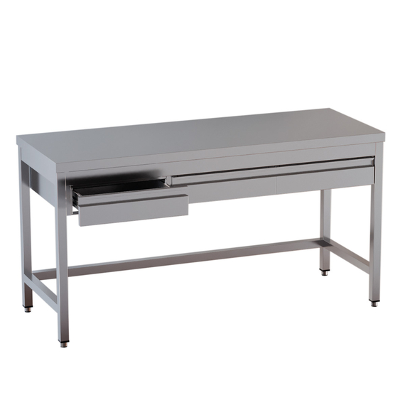 Vaiotec Topline Gastro-Arbeitstisch, unterfahrbar, 3 Schubladen, 1500 × 600 mm