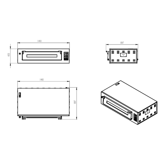 Vaiotec Topline Elektro Pizzaofen 6 × 34 cm (breite Version), digitales Thermostat, 1450 × 835 mm, Bild 5