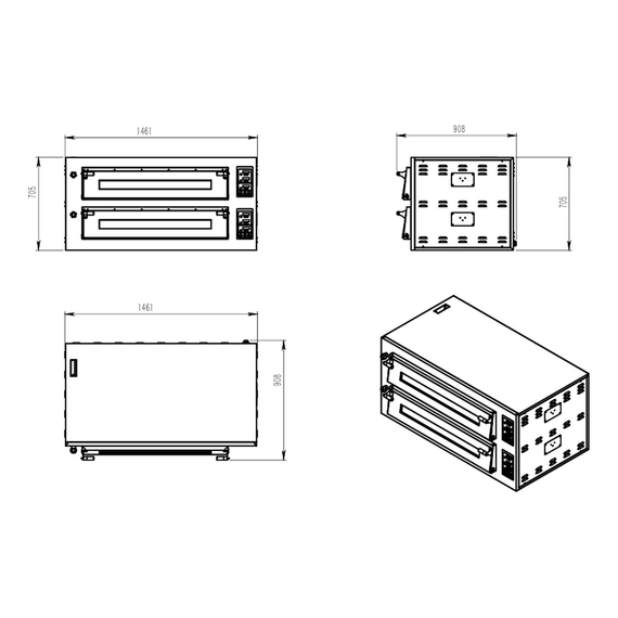 Vaiotec Topline Elektro Pizzaofen 6+6 × 34 cm (breite Version), digitales Thermostat, 1450 × 835 mm, Bild 4