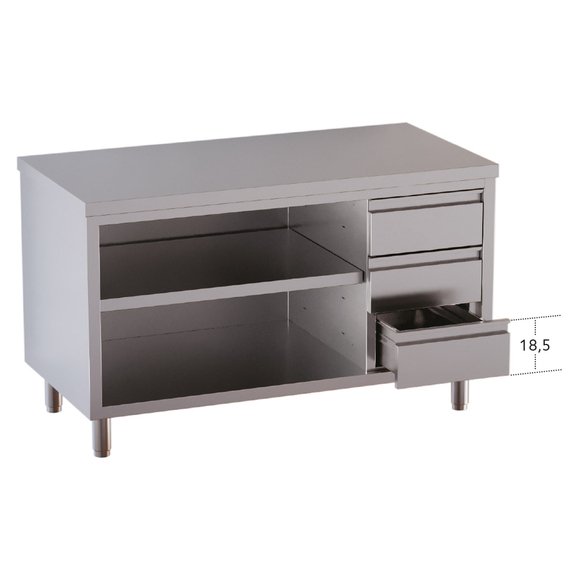 Vaiotec Topline Gastro-Arbeitsschrank, offen, mit 3 Schubladen rechts, 2000 × 600 mm, Bild 2