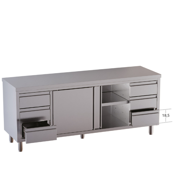 Vaiotec Topline Gastro-Arbeitsschrank, 2 Schiebetüren & je 3 Schubladen links & rechts, 2000 × 600 mm, Bild 2