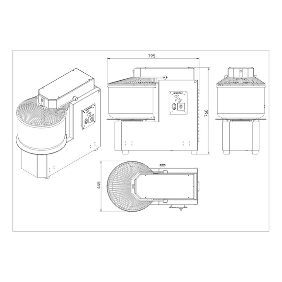 Vaiotec Gastro-Teigknetmaschine abnehmbarer Kessel – 30 Liter, 400 Volt, 2 Geschwingkeiten, 795 × 445 mm, Bild 6