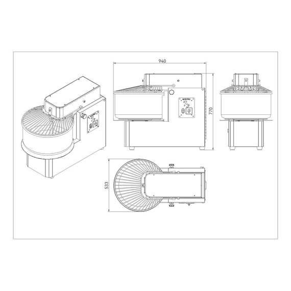Vaiotec Gastro-Teigknetmaschine abnehmbarer Kessel – 50 Liter, 400 Volt, 2 Geschwindigkeiten, 940 × 535 mm, Bild 6